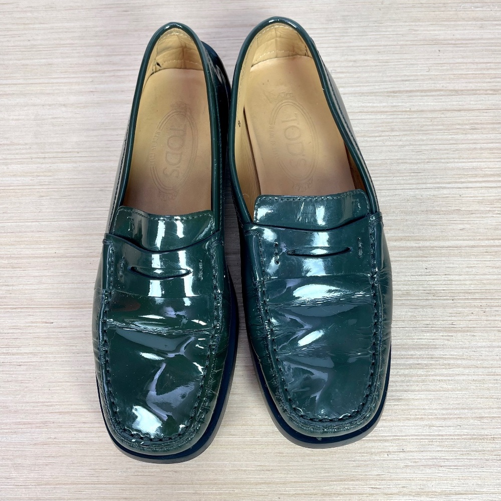 Tod's Green Patent Leather Loafers